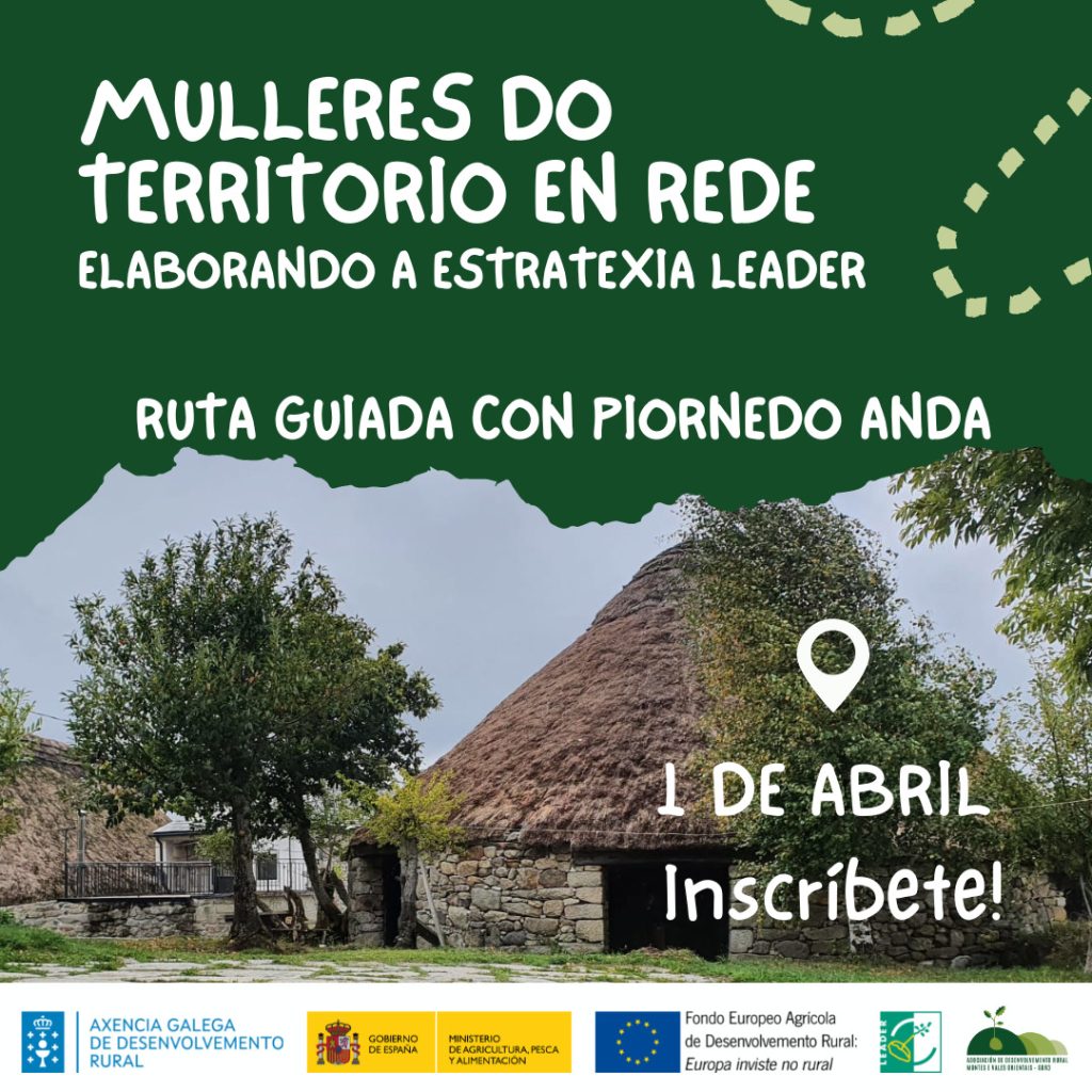 Cartel completo da ruta guiada con Piornedo Anda e o colectivo de Mulleres do Territorio en Rede