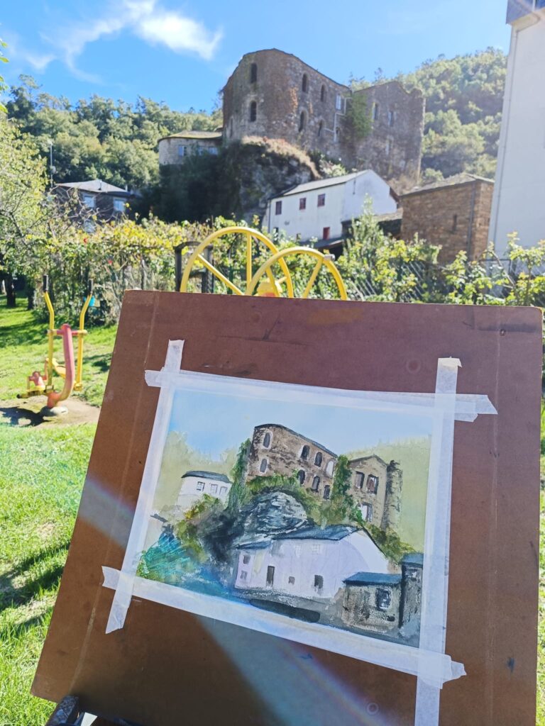 Unha das pinturas realizadas no primeiro Encontro Sos Castelo de Navia, celebrado o 28 de setembro de 2024 en Navia de Suarna